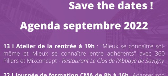 Save the dates ! Agenda septembre et octobre 2022 + liens d'inscription